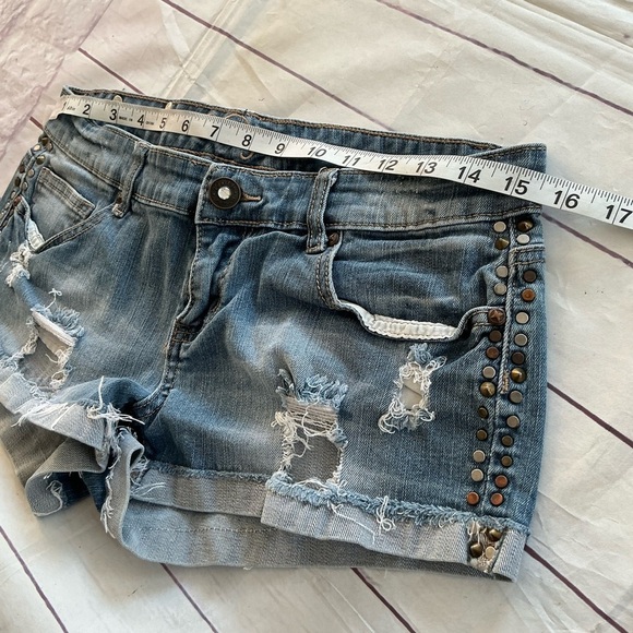 Vintage 90s Y2K Vanity Blue Jean Shorts Distressed Cut-Off Style - Picture 4 of 8